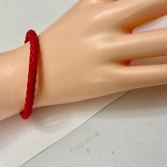 Red Braided Leather Bracelet with Padlock Charm - Picture 5 of 13